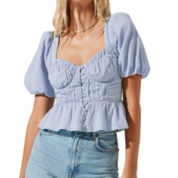 Astr Tops - Astr Light Blue Puff Sleeve Blouse